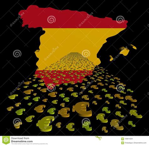The spanish flag is a horizontal bicolour triband with in the center an emblem. Spain Map Flag With Euros Foreground Illustration Stock ...