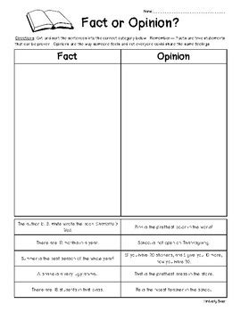 Fact Vs Opinion Worksheets