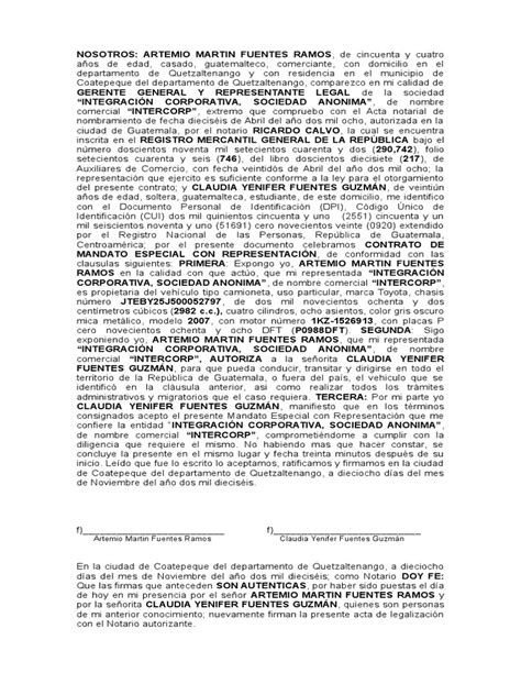 Carta De Poder Para Poder Pasar Vehiculo En La Frontera Guatemala