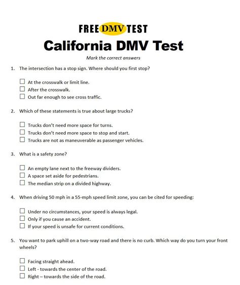 Printable Dmv Practice Test