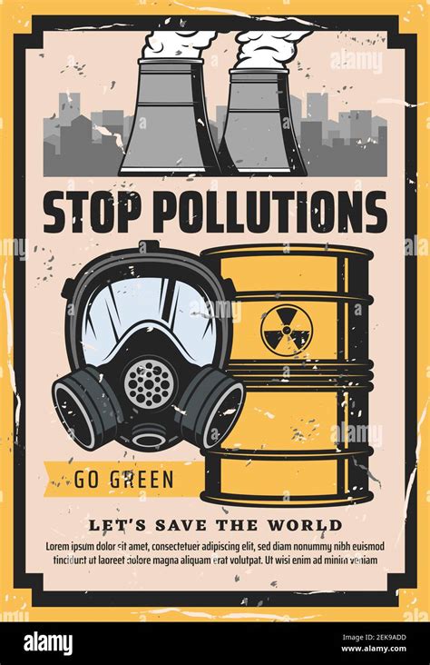 Stop Pollution Vector Poster Of Ecology Protection And Save World Environment Concept