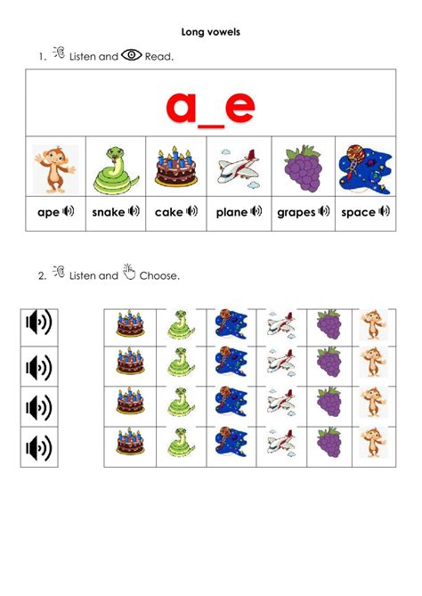 Long vowels a-e worksheet