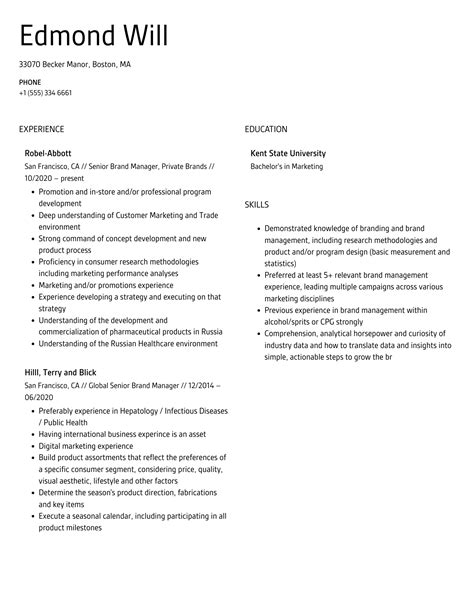 Senior Brand Manager Resume Samples Velvet Jobs