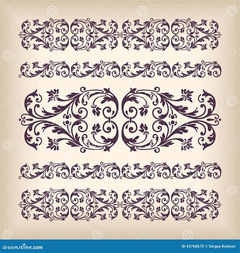 Vector Set Vintage Ornate Border Frame With Retro Ornament Pattern In