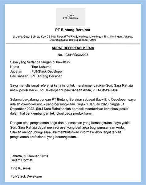 15 Contoh Surat Referensi Kerja Untuk Karyawan Bukan Paklaring