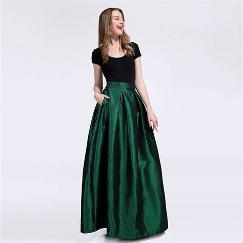 grace emerald green a line ruffle skirt taffeta holiday skirts high waist 40in long taffeta