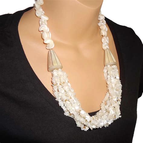 Shell Necklace Beaded Necklace White Shell Multi Strand Seashell