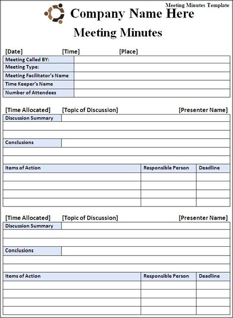 Meeting Minutes Template Free Formats Excel Word