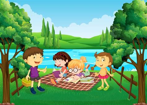 Wählen sie aus erstklassigen bildern zum thema picknick tisch in höchster qualität. Children having picnic by the river - Download Free ...