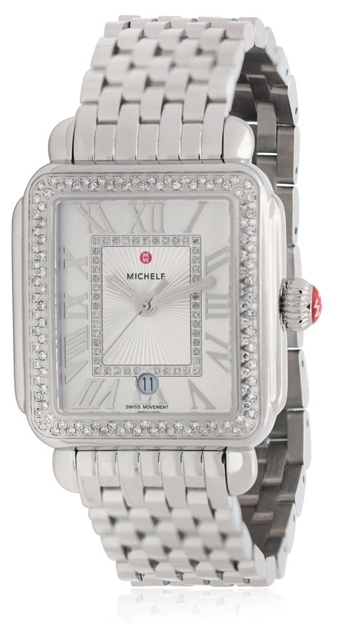 Michele Michele Womens Deco Madison Diamond Dial Silver 33mm Watch