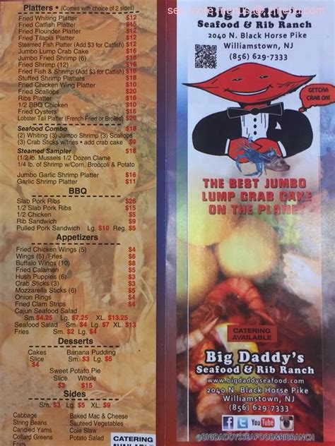 Online Menu Of Big Daddys Seafood And Rib Ranch Restaurant Williamstown