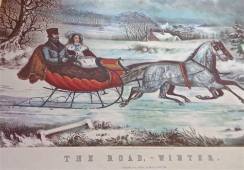 Vintage Currier And Ives Lithograph The Road Winter Christmas Decor