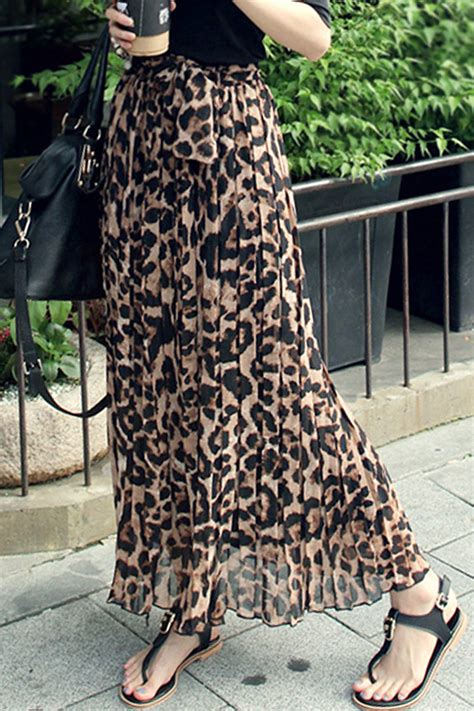 Chiffon Leopard Print Pleated Womens Skirt Womens Skirt Women