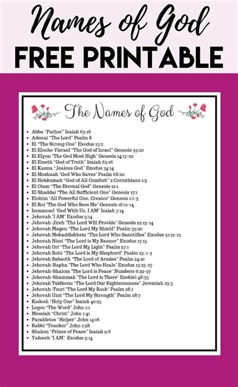 Names Of God Free Printable There Is Nothing More Powerful Than The