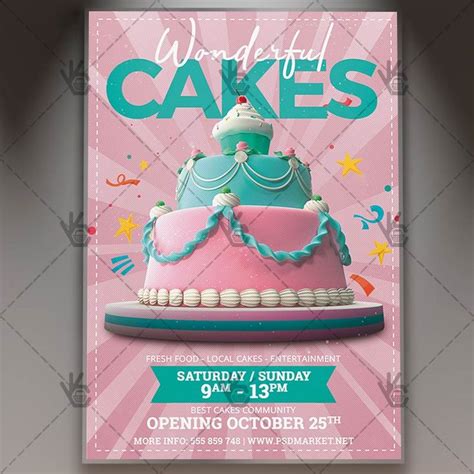 Download Cakes Flyer Psd Template Psdmarket Vintage Birthday