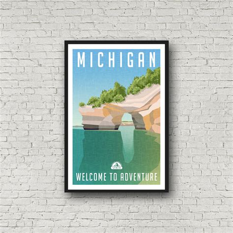 Michigan Poster Print Vintage Style Michigan Wall Art Etsy