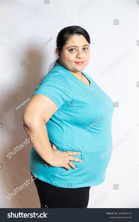 Side View Portrait Overweight Indian Woman Stock Photo