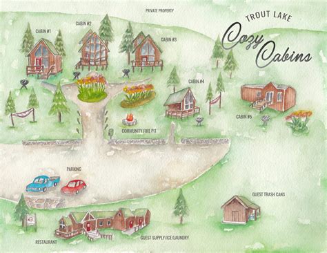 Cozy Cabins Watercolor Mapmap Marketa F Horton