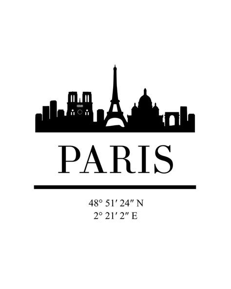 Paris France Black Silhouette Skyline Art Mini Art Print By Deificus