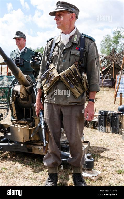 Ww2 Re Enactment Wehrmacht German Officer Standing In Combat Uniform