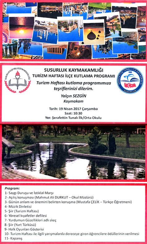 2017 Yılı Turizm Haftası İlçe Kutlama Programı