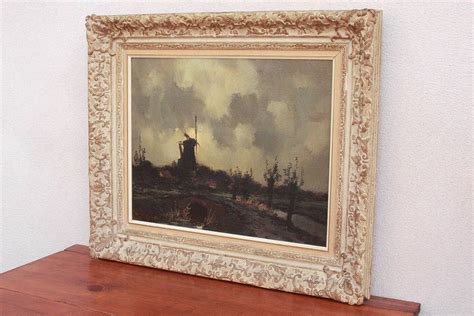 Toon Koster 1913 1989 Windmill In Moonlight The Netherlands Oil On