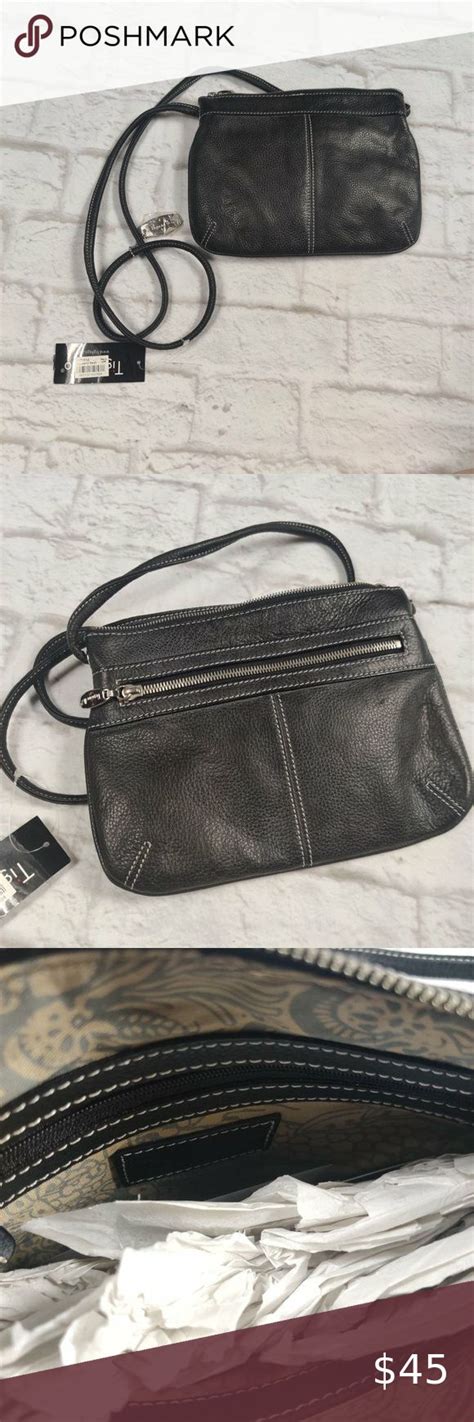Tignanello Black Pebbled Leather Zipper Closure Crossbody Bag E W X