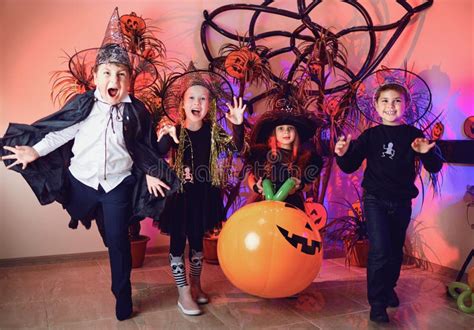 A Group Of Children In Costumes On A Halloween Holiday Stock Image