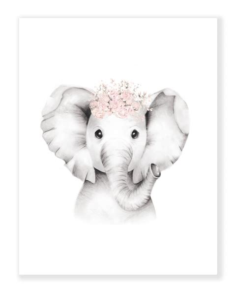 Elefant Kinderzimmer Kunstdruck Elefant Blush Rosa Blumen Etsy De