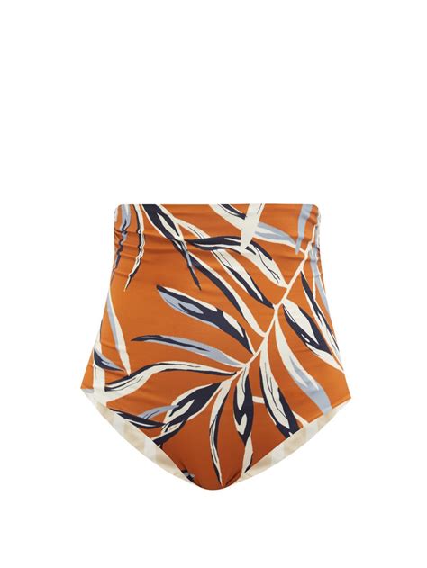 Cala De La Cruz Orange Scarlett High Rise Palm Print Bikini Briefs