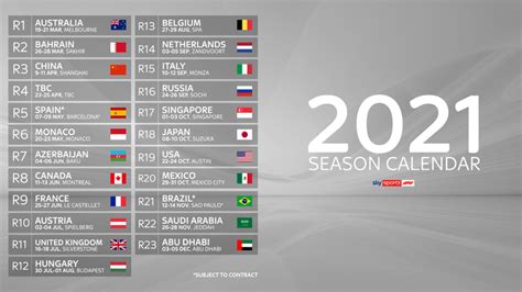 F1 2021 Schedule F1 2021 Calendario 2022 Calendar