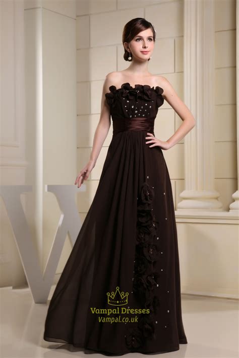 Long Brown Evening Dresses Chocolate Brown Chiffon Bridesmaid Dresses