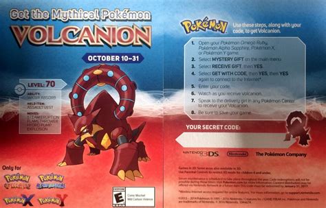 Volcanion will be at level 70 when players import it into the current nintendo 3ds games pokémon x, y, omega ruby and alpha sapphire — and come with a special hold item; Pokémon Volcanion and the Mechanical Marvel - GameStop ...