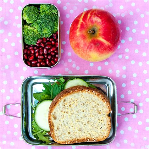 Healthy Lunch Box Idea Cucumber Hummus Sandwich Broccoli Florets And