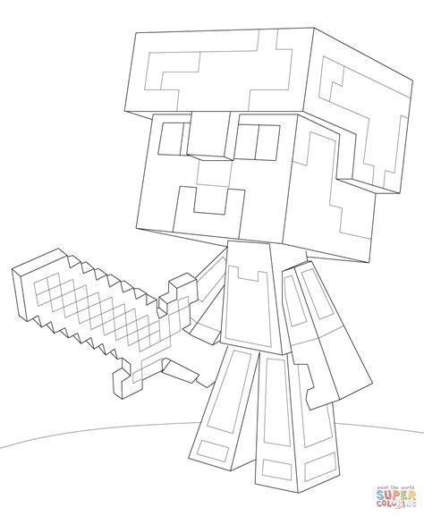 Coloriage Steve De Minecraft Avec Une Armure De Diamant Coloriages