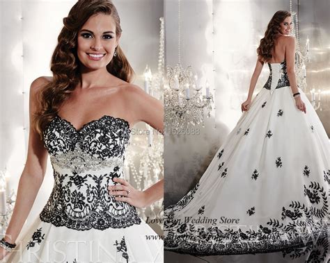 Fancy Brand White And Black Wedding Dresses 2015 Lace Bridal Gowns Ball