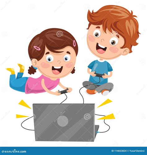 Vector Illustration Of Kids Playing Video Game Stock Vector