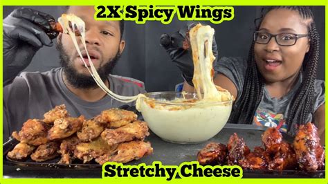 Stretchy Cheese And 2x Spicy Chicken Wings Mukbang Youtube