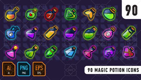 90 Magic Potion Icons Gamedev Market