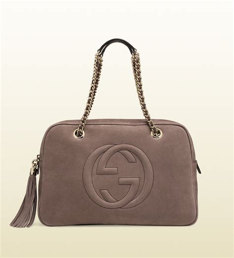 Lyst Gucci Soho Nubuck Leather Chain Shoulder Bag In Gray