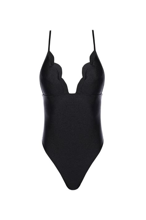 One Piece Swimsuits Solid V Neck Swimsuit Black