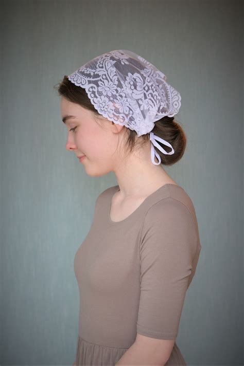 Pure White Lace Head Covering With Soft Velvet Ties Available At Robin