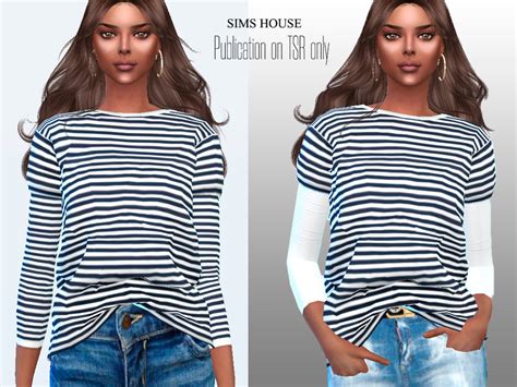 Womens Long Sleeve Breton Striped T Shirt By Sims House From Tsr Sims