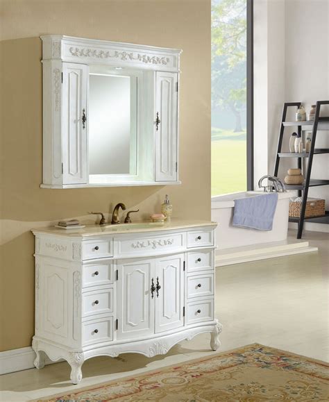 48 Antique White Vanity Finsh With Mirror Med Cab And Linen Cabinet