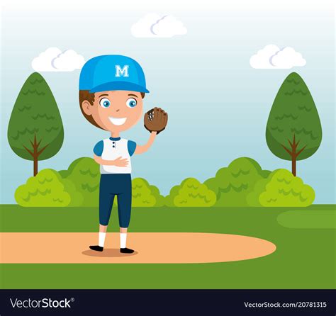 Little Boy Playing Baseball Happy Character Vector Image