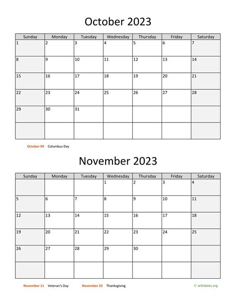 October And November 2023 Calendar