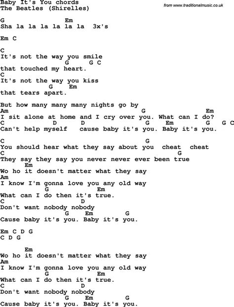 Song Lyrics With Guitar Chords For Baby It S You The Beatles Baby