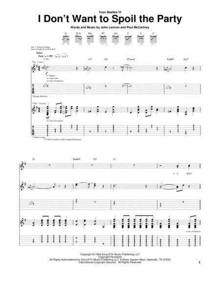 I Dont Want To Spoil The Party By The Beatles Paul Mccartney Digital Sheet Music For Guitar