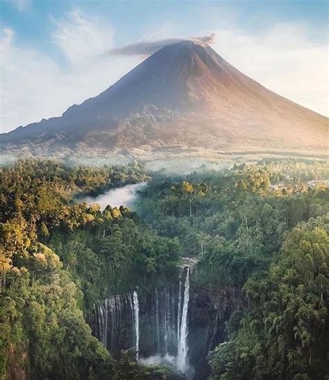 Tumpak Sewu Waterfall Located In East Java Indonesia Its Overshadowed By Semeru An Active