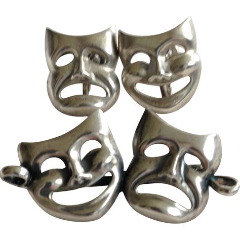 Beau Sterling Silver Comedy And Tragedy Pin And Earrings From